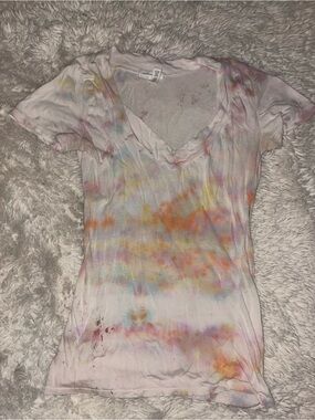 Women's Tie-Dye V-Neck Short Sleeve Tee - Pastel Multi